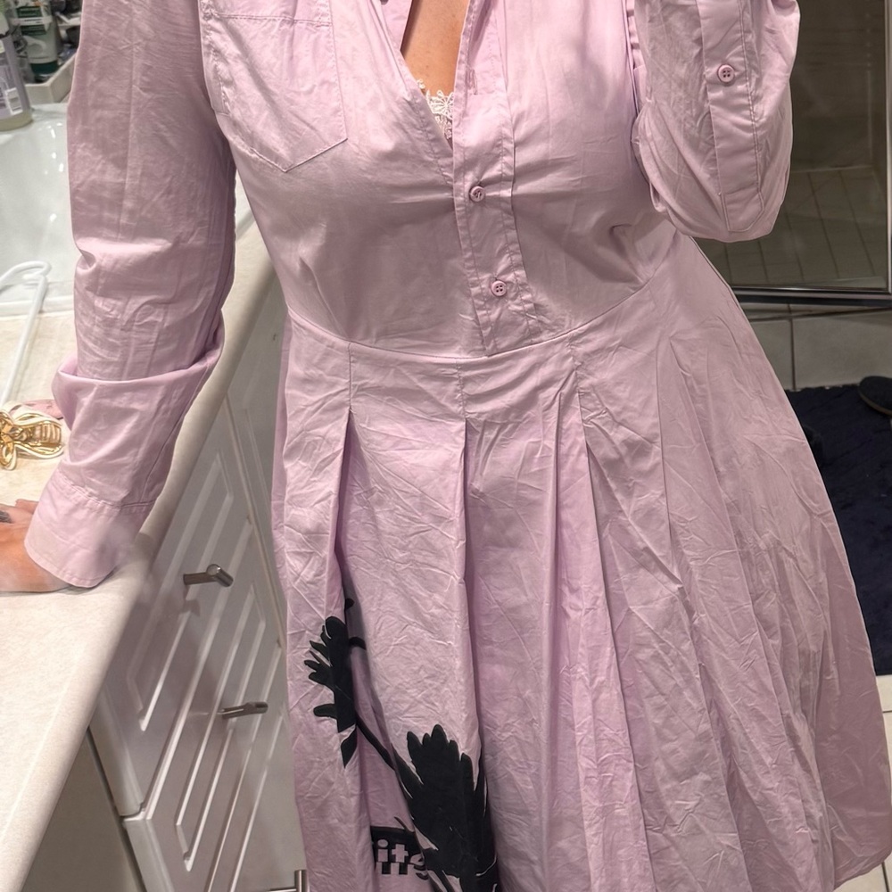 Pink A-Line Pleated Long Sleeve Dress
